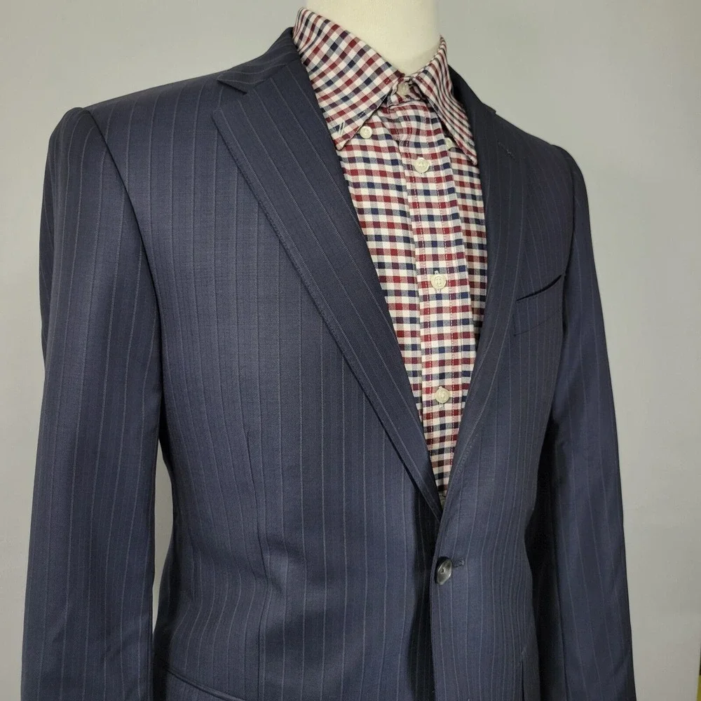 Hart Schaffner Marx Men's Sport‎ Coat Blazer Navy Striped Herringbone 40R